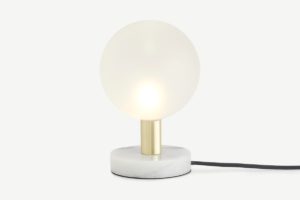 Boll Tischlampe, Marmor in Weiss, Schwarz und Milchglas - MADE.com